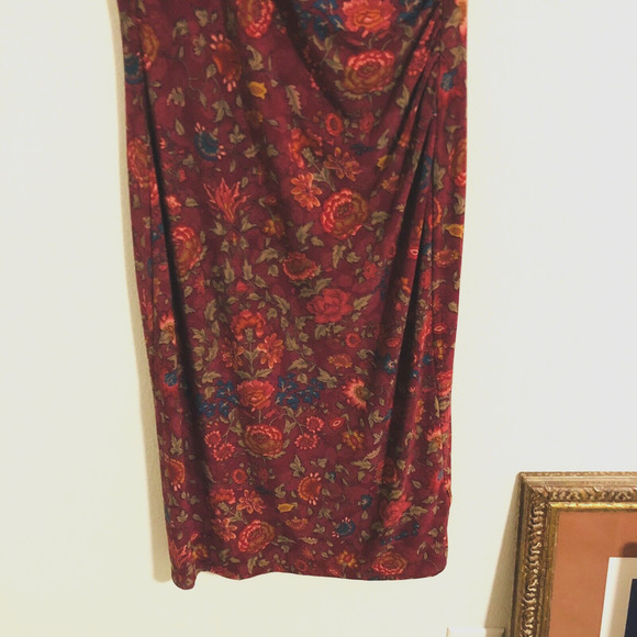 Lauren Women's (M) Floral Dress Burgundy Midi V-Neck Shoulder Sleeve - Picture 6 of 6